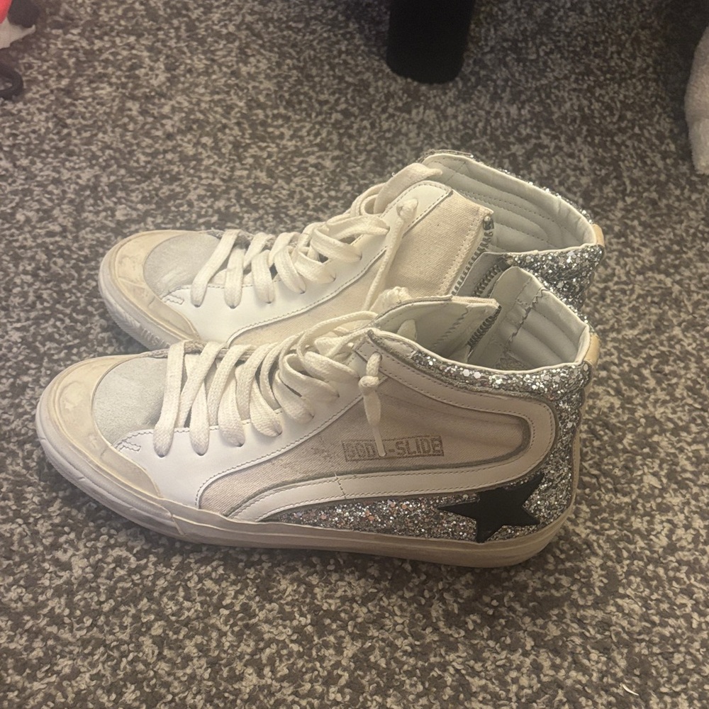 Golden Goose Silver Glitter High-Top Sneakers